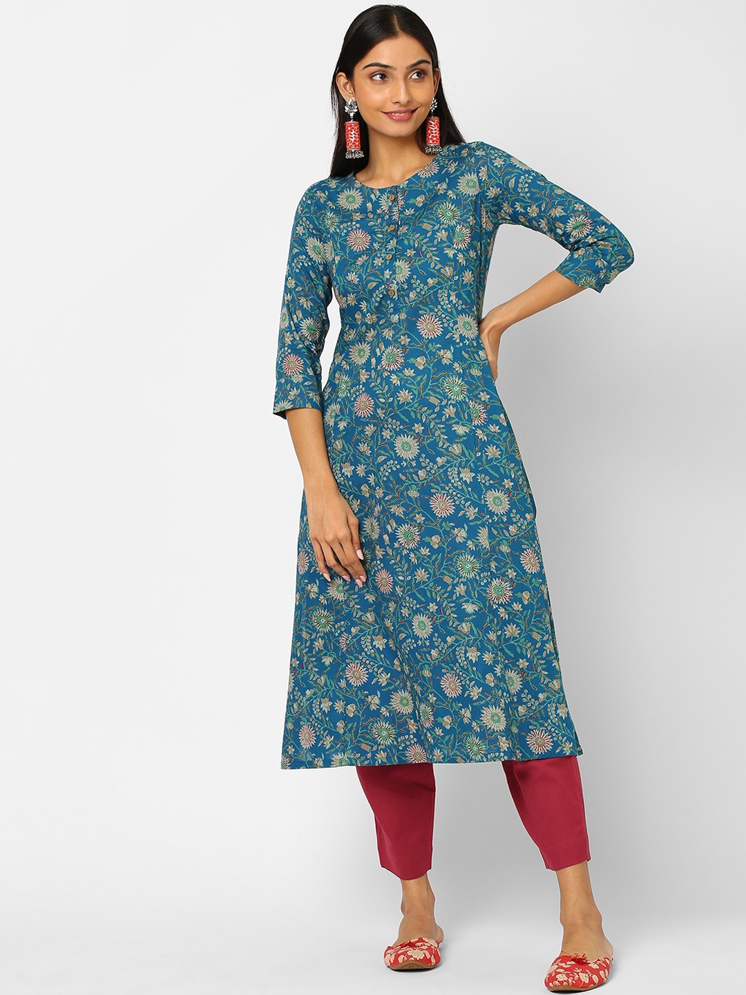 

KAMI KUBI Women Blue Floral Printed Kurta