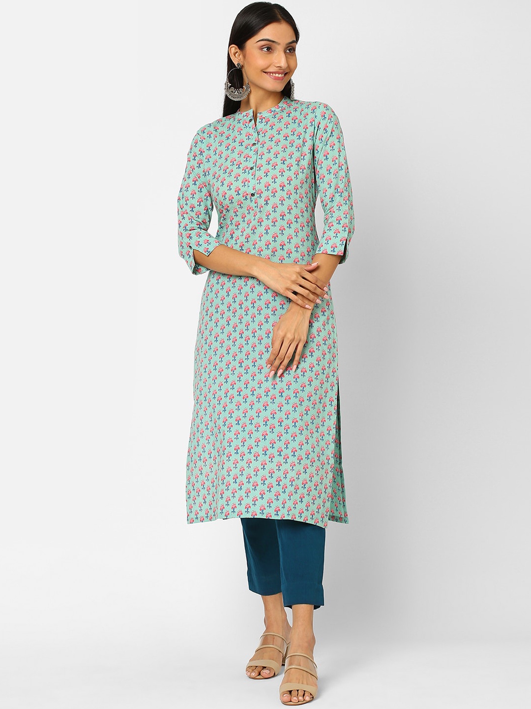 

KAMI KUBI Women Turquoise Blue Ethnic Motifs Printed Cotton Kurta