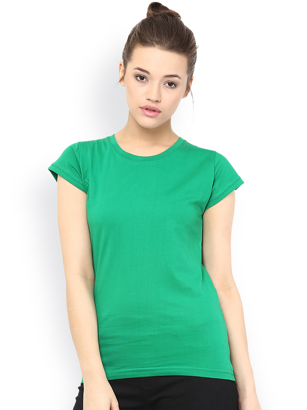 

Miss Chase Women Green Round Neck Regular Fit T-shirt