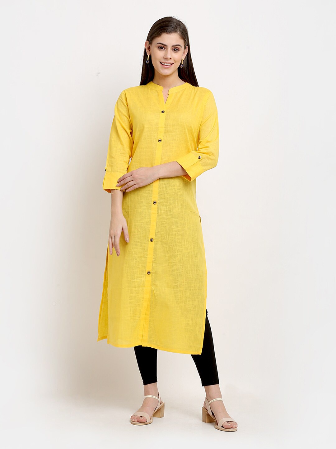 

GRACIT Women Yellow Solid Cotton Straight Kurta