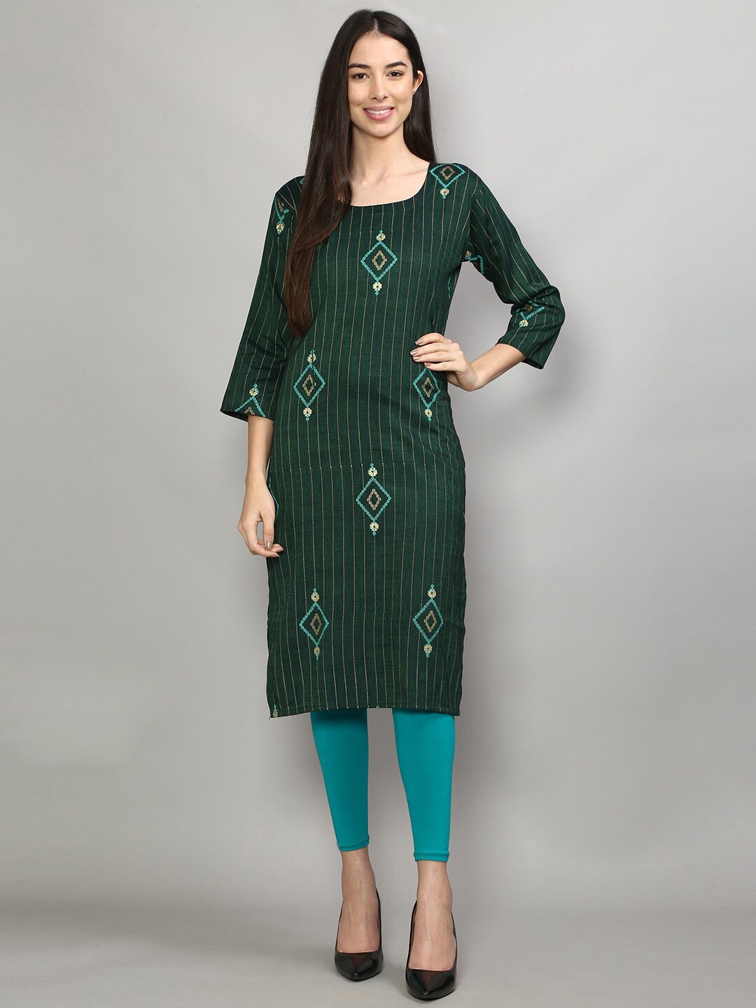 

GRACIT Women Green Striped Printed Kurti