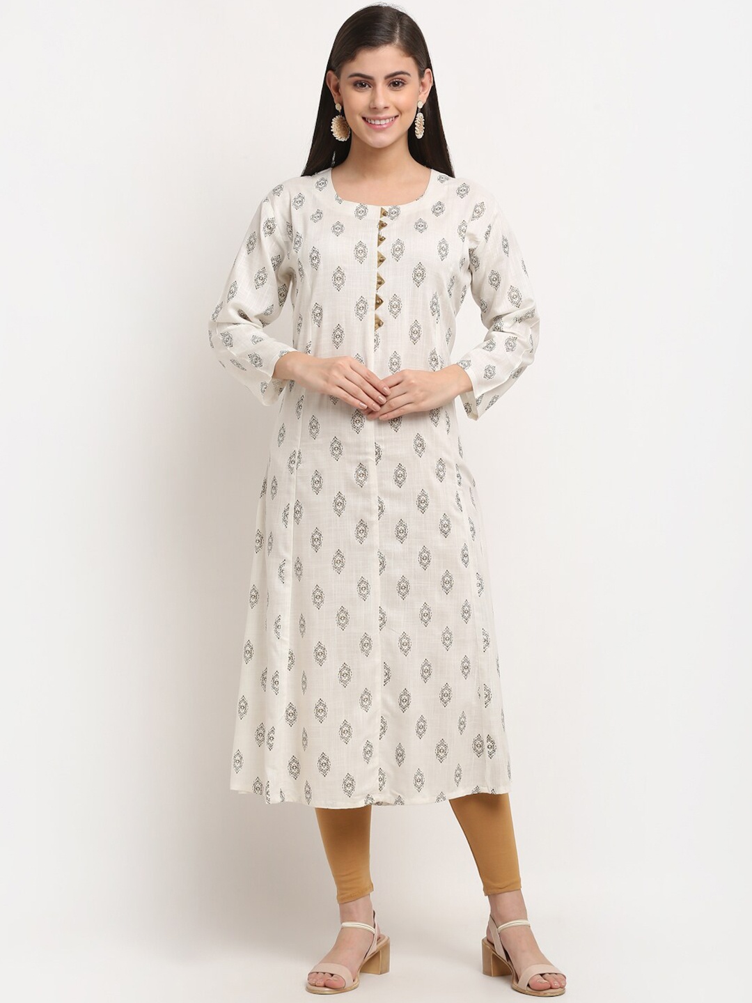 

GRACIT Women Off-White & Grey Ethnic Motifs Printed A-line Kurta