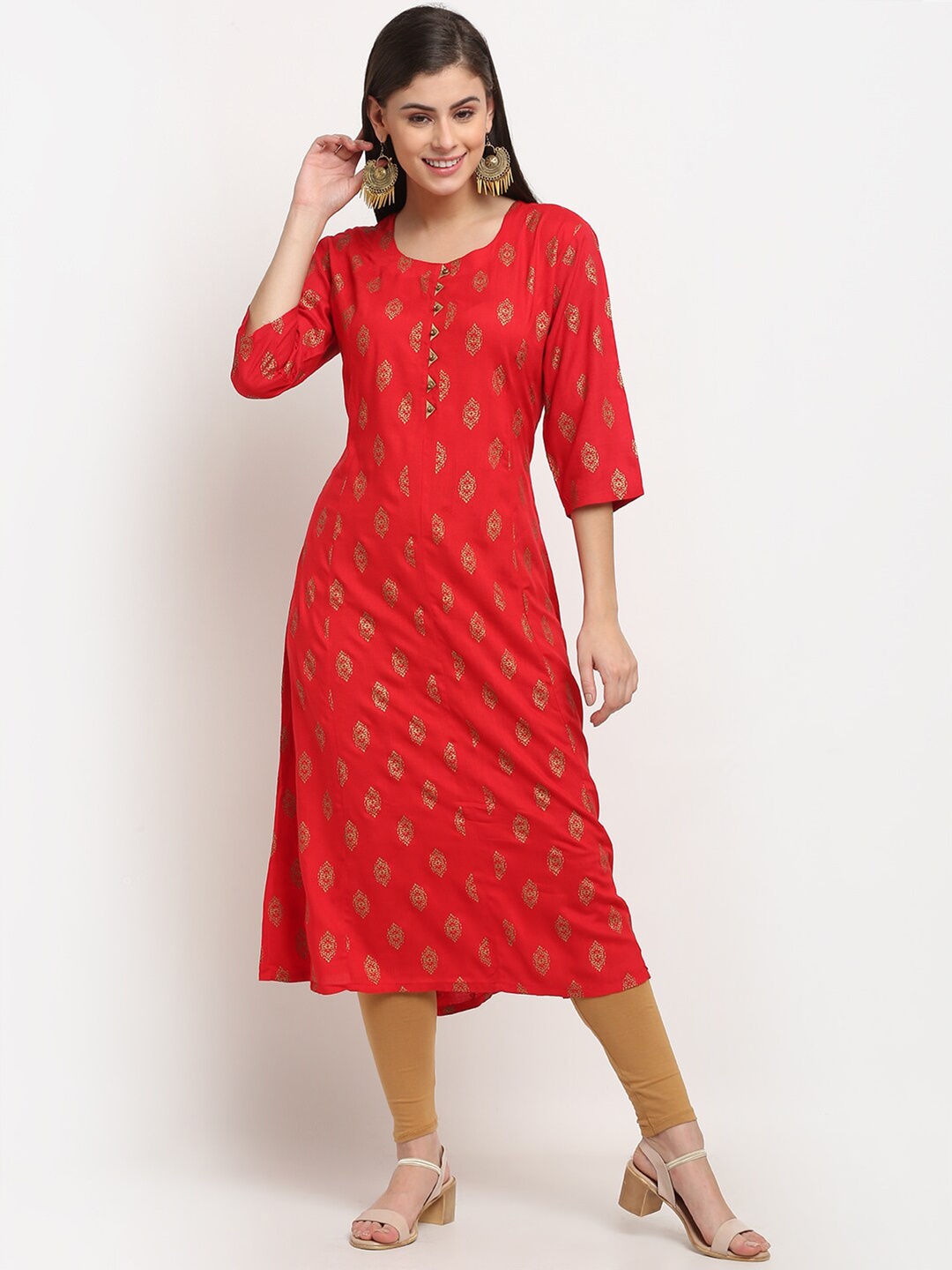 

GRACIT Women Ethnic Motifs Printed A-Line Kurta, Red