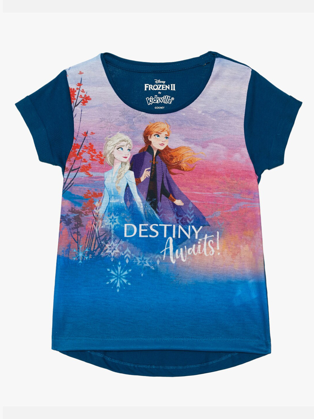 

Kids Ville Girls Blue Frozen Printed T-shirt