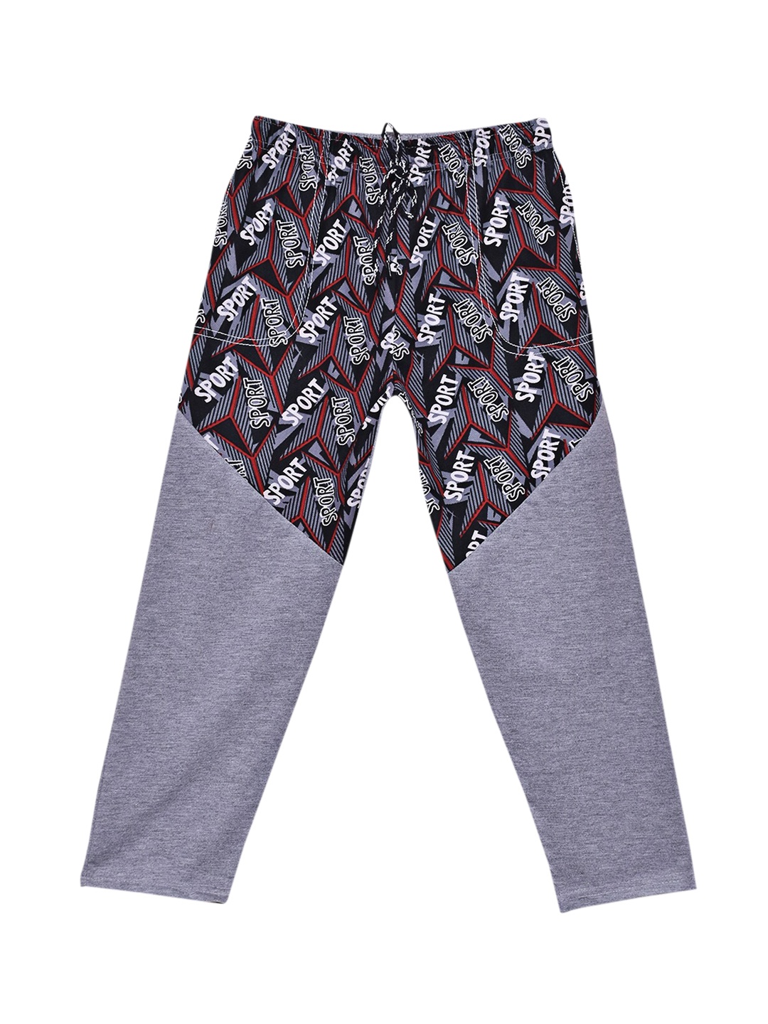 

SWEET ANGEL Boys Grey Melange & Black Printed Pure Cotton Track Pants