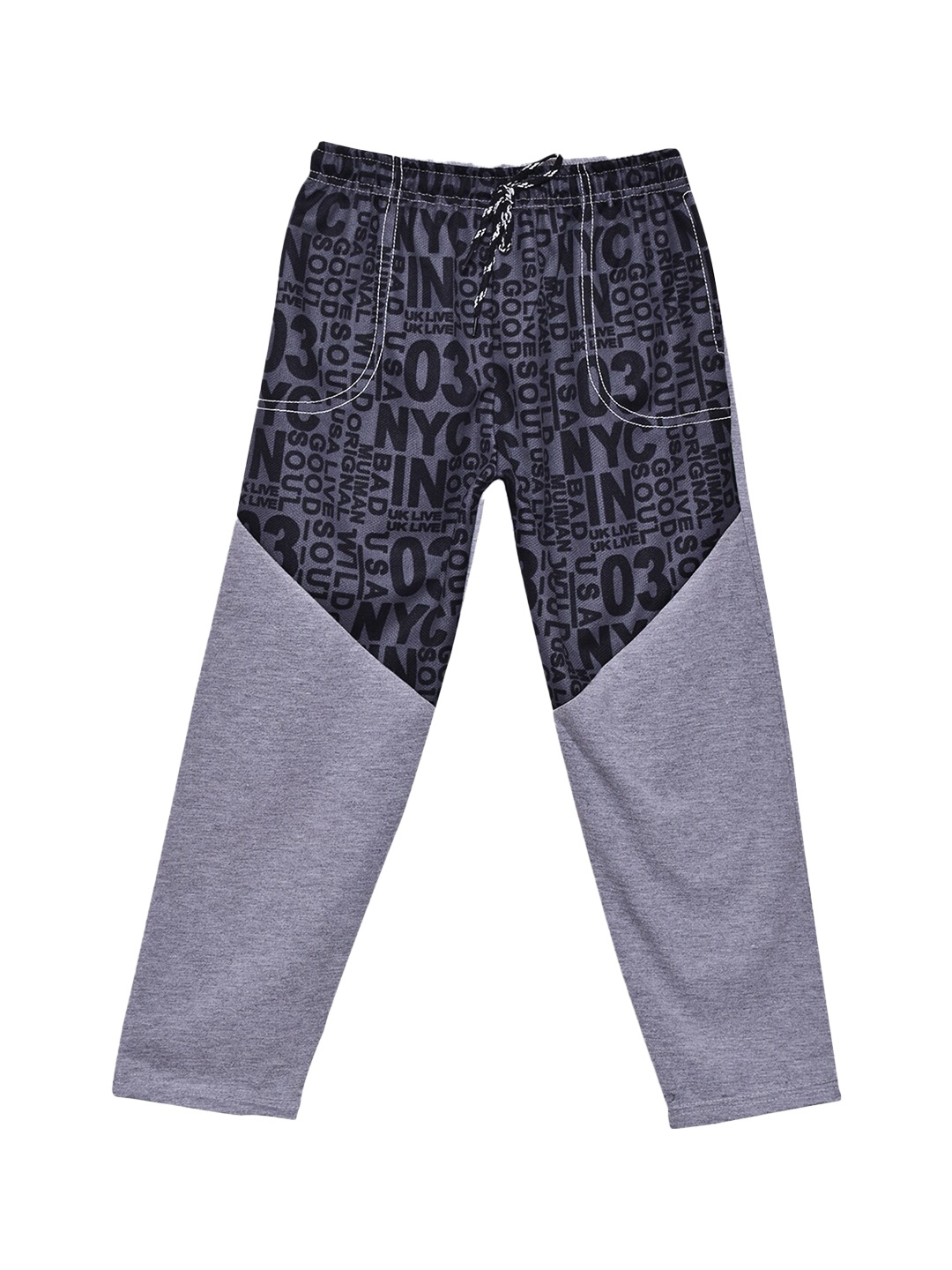 

SWEET ANGEL Boys Grey Melange & Black Printed Cotton Track Pant