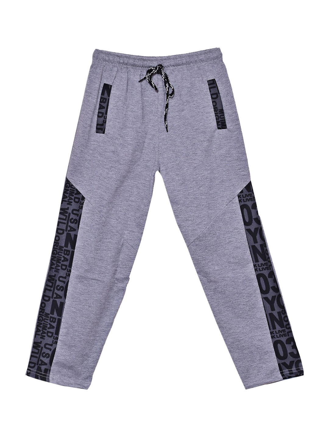 

SWEET ANGEL Boys Grey Melange & Black Printed Pure Cotton Track Pants