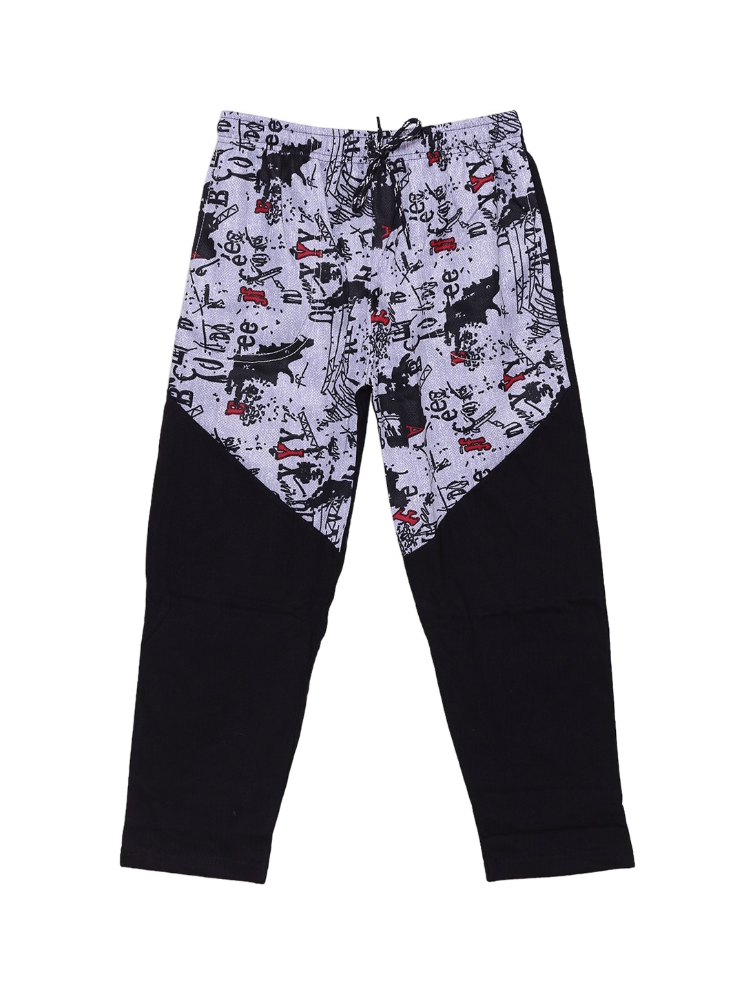 

SWEET ANGEL Boys Black Printed Regular-Fit Pure Cotton Track Pants