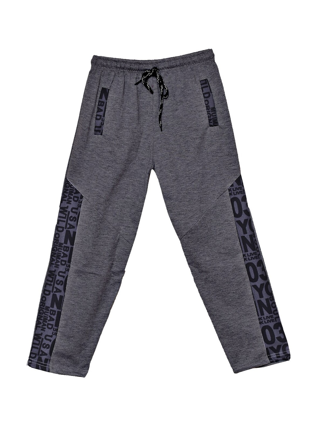 

SWEET ANGEL Boys Charcoal Typography Printed Pure Cotton Track Pants