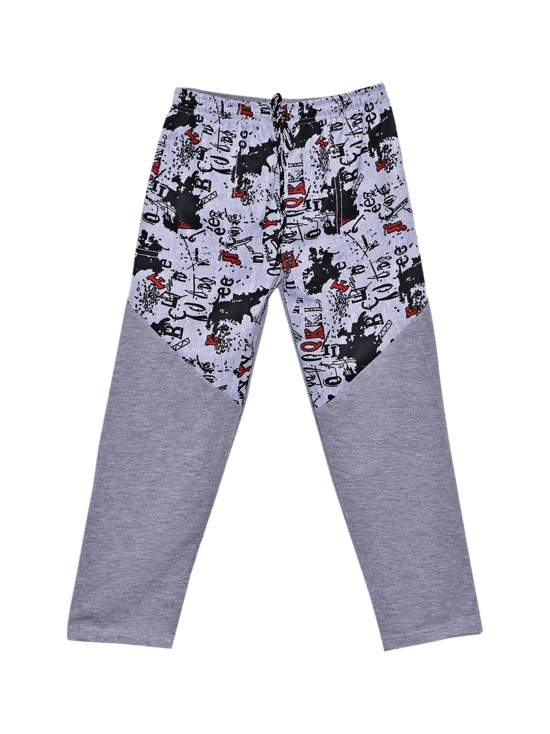 

SWEET ANGEL Boys Grey Melange & Black Printed Pure Cotton Track Pant