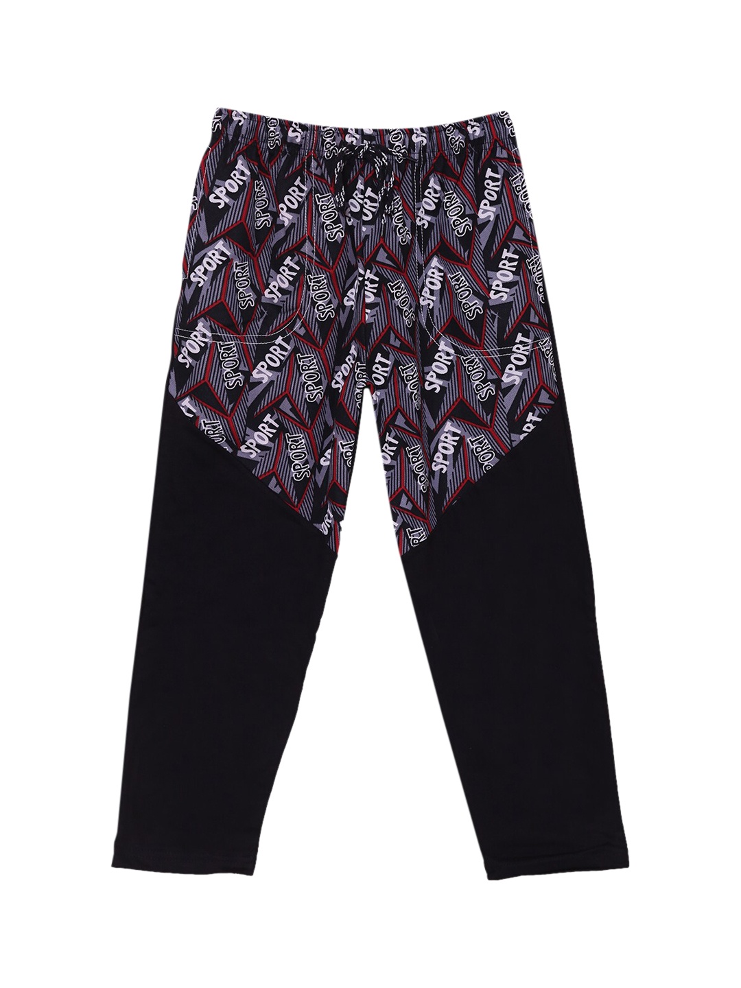 

SWEET ANGEL Boys Black & White Printed Pure Cotton Track Pants