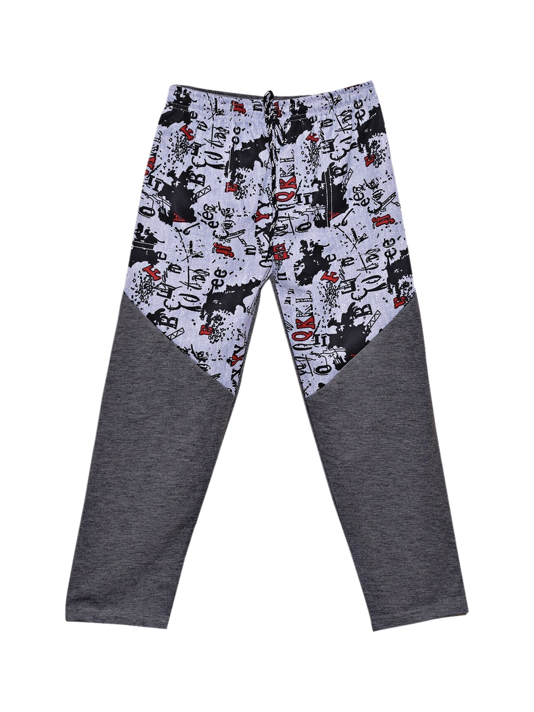 

SWEET ANGEL Boys Charcoal Grey Printed Pure Cotton Regular-Fit Track Pants