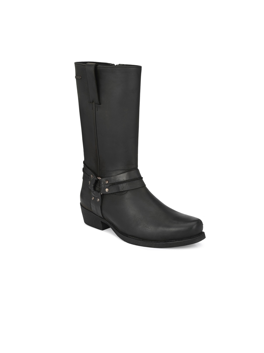

Delize Men Black Leather High-Top Flat Boots