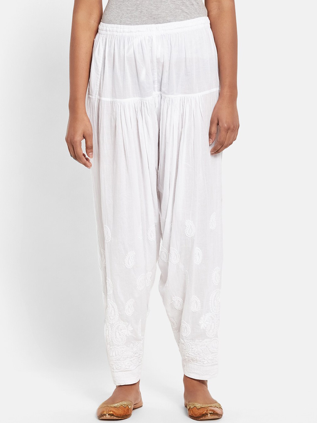 

Fabindia Women White Embroidered Pure Cotton Salwar