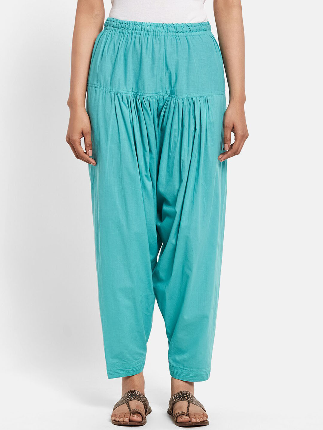 

Fabindia Women Turquoise Blue Solid Pure Cotton Salwar