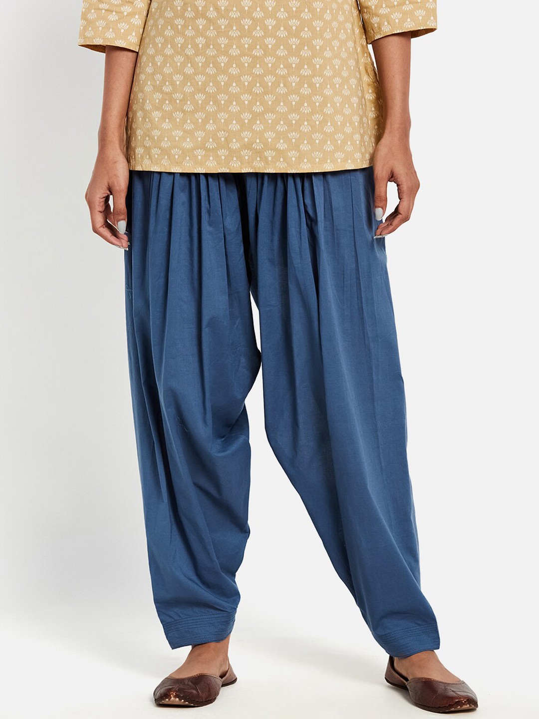 

Fabindia Women Blue Solid Straight Fit Cotton Salwar
