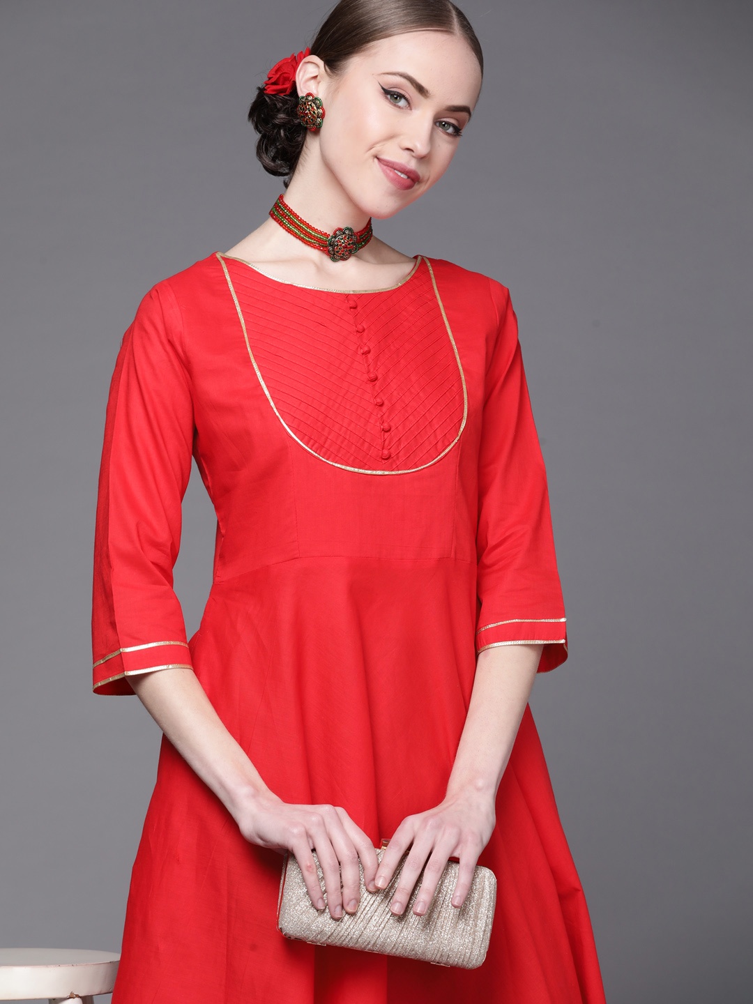 

Inddus Women Red Anarkali Kurta