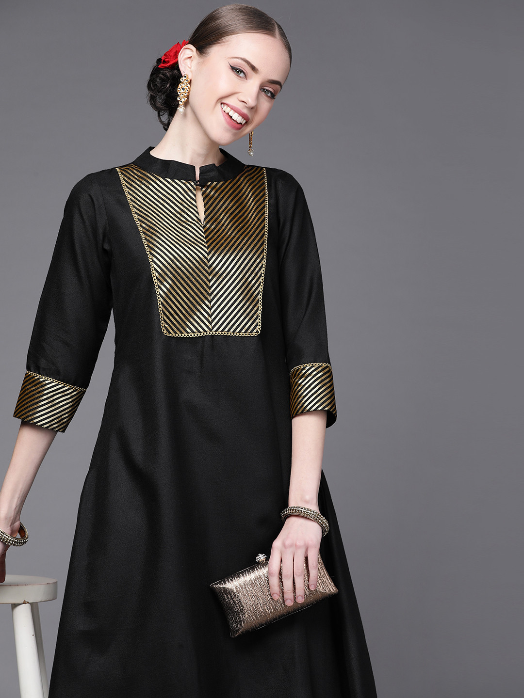 

Inddus Women Black Yoke Design Kurta