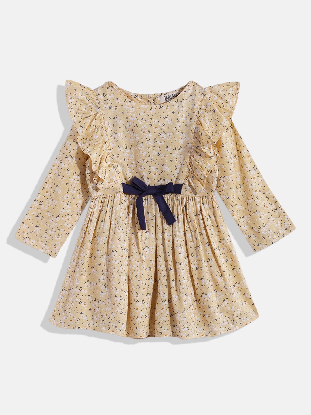 

Bella Moda Girls Yellow & White Floral Pure Cotton A-Line Dress