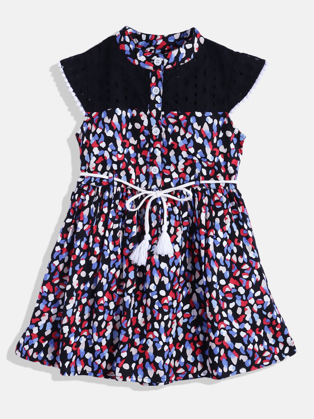 

Bella Moda Girls Black & White Printed Pure Cotton A-Line Dress