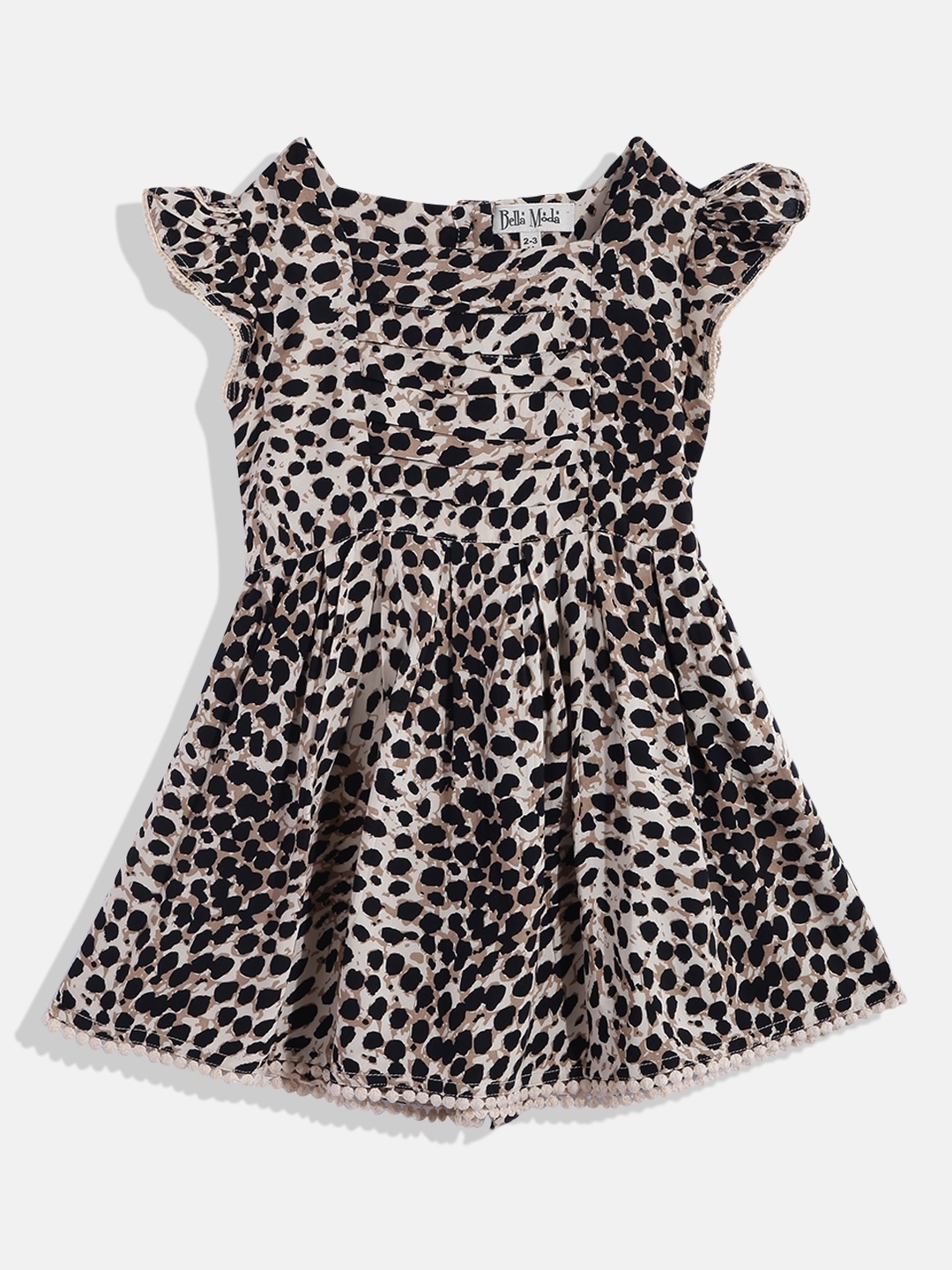 

Bella Moda Girls Black & Brown Animal Pure Cotton A-Line Dress