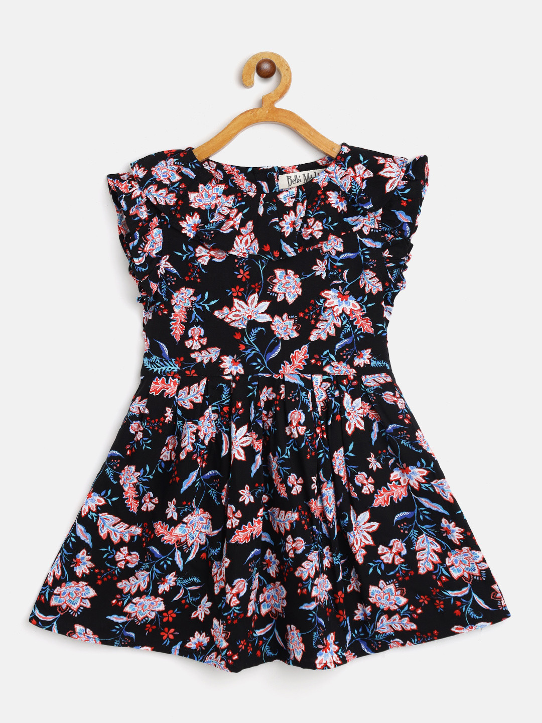 

Bella Moda Girls Black & Pink Floral Pure Cotton A-Line Dress