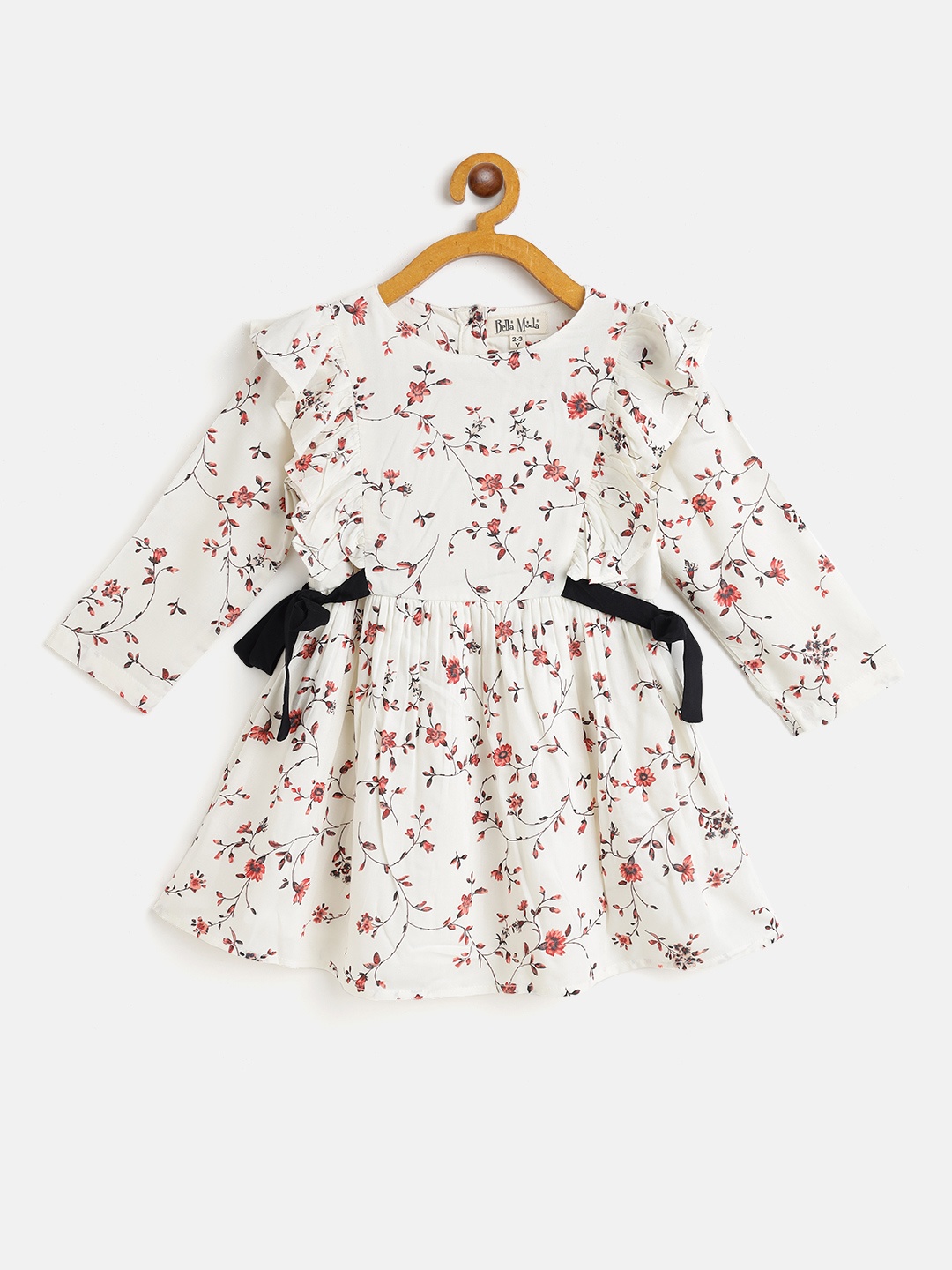 

Bella Moda Girls White Floral Pure Cotton A-Line Dress