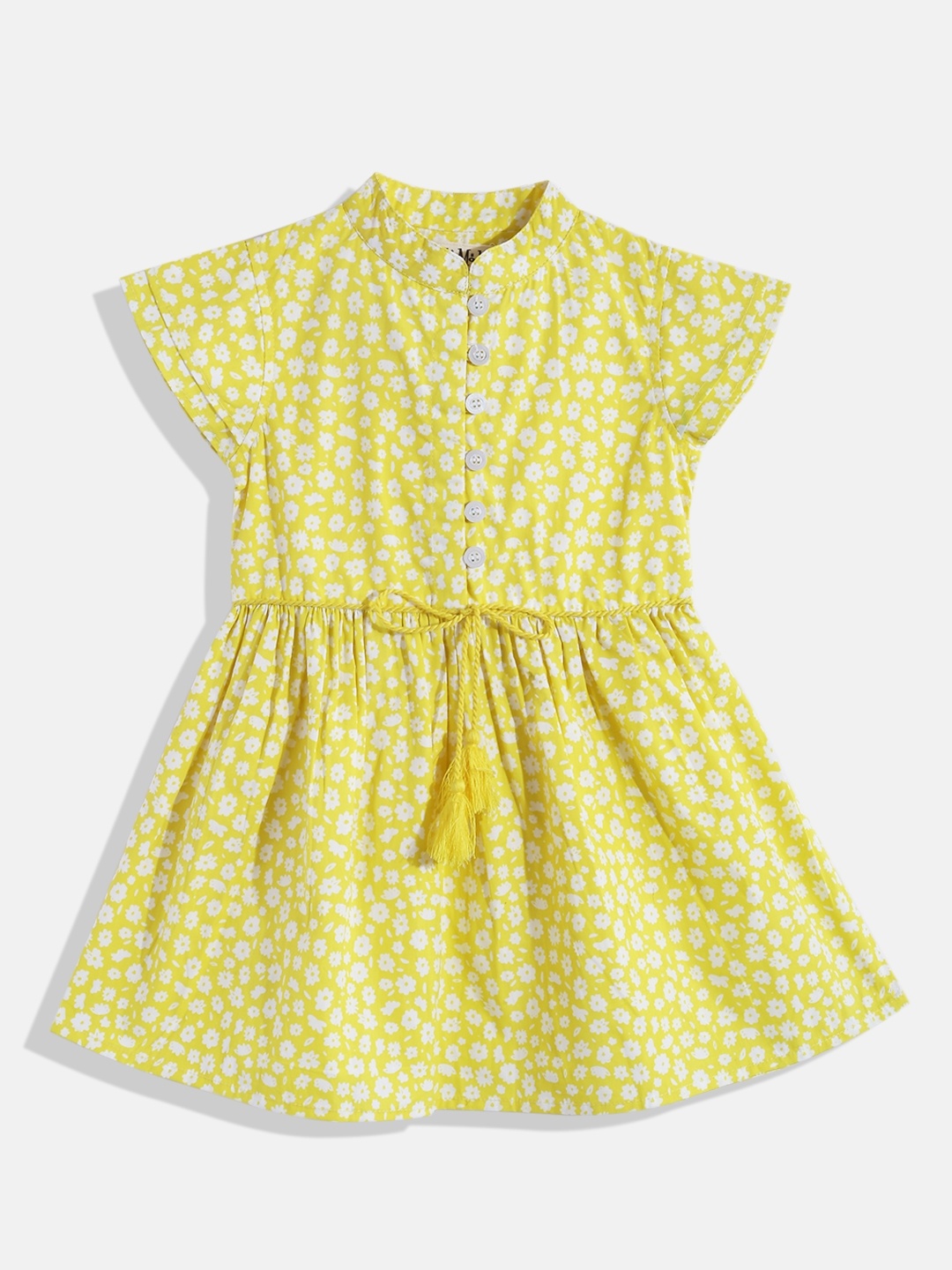 

Bella Moda Girls Yellow Floral Pure Cotton A-Line Dress