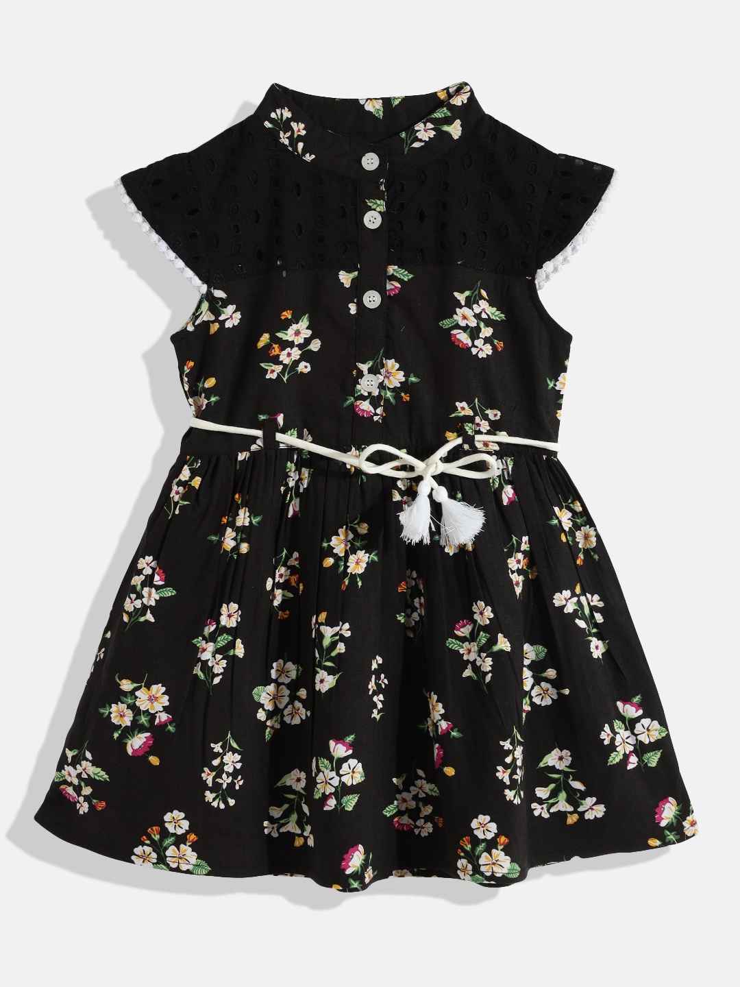 

Bella Moda Girls Black & White Floral Printed Pure Cotton A-Line Dress