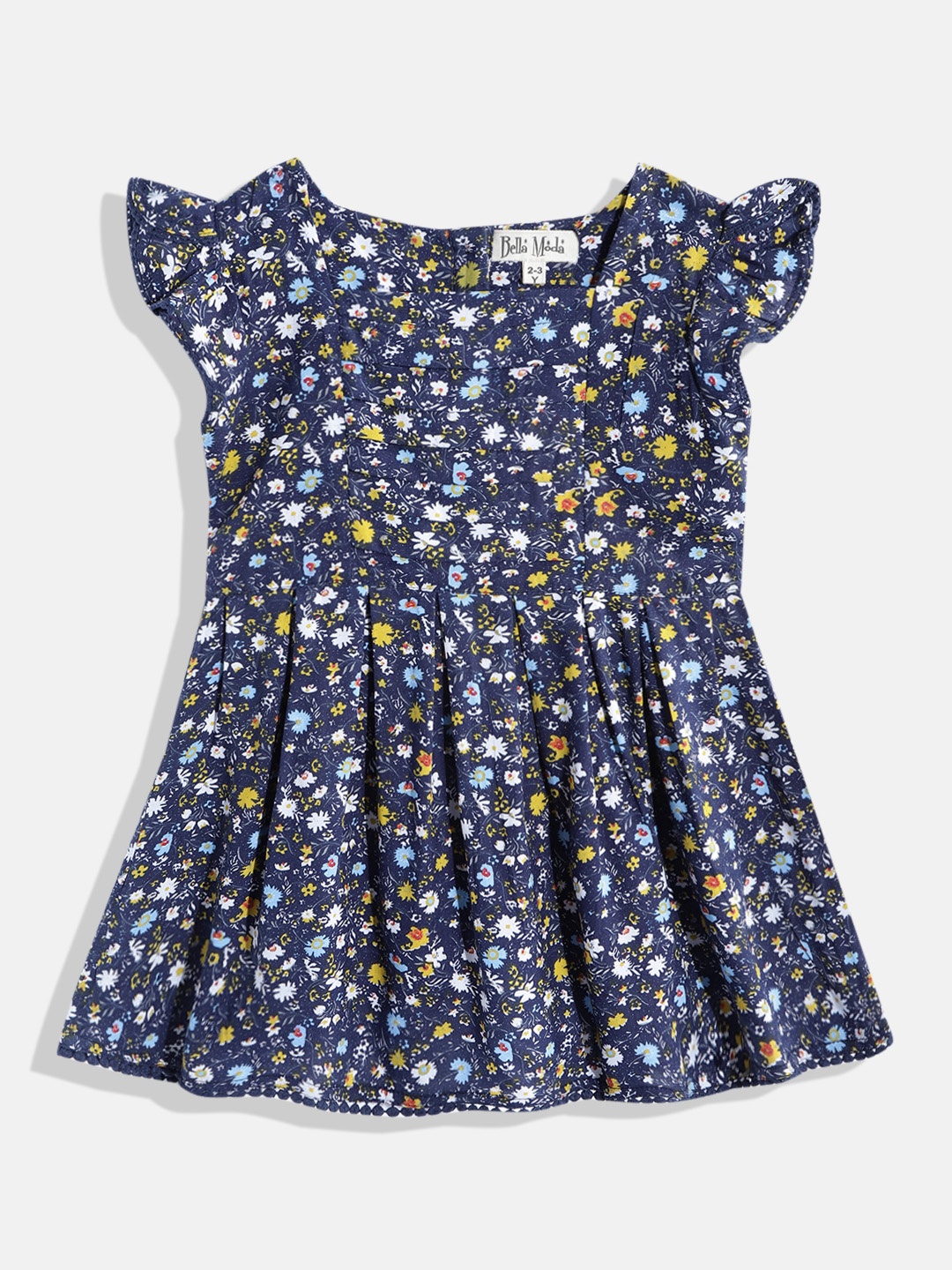 

Bella Moda Navy Blue Floral A-Line Cotton Dress