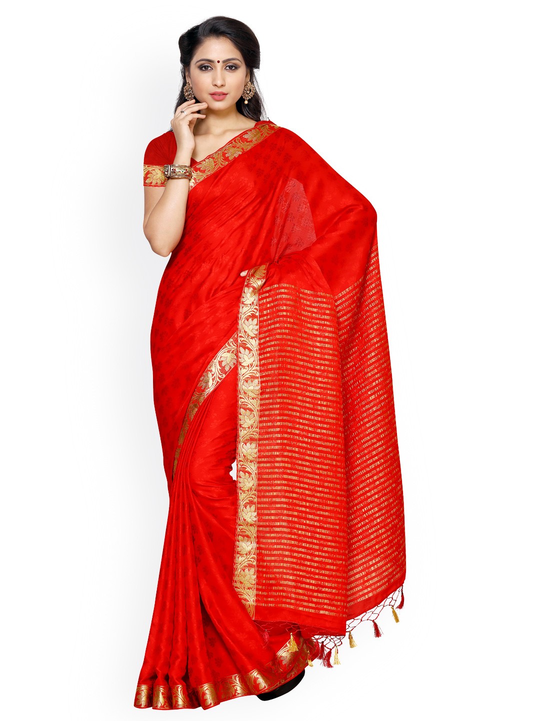 

MIMOSA Red Crepe & Kanjeevaram Art Silk Traditional Saree