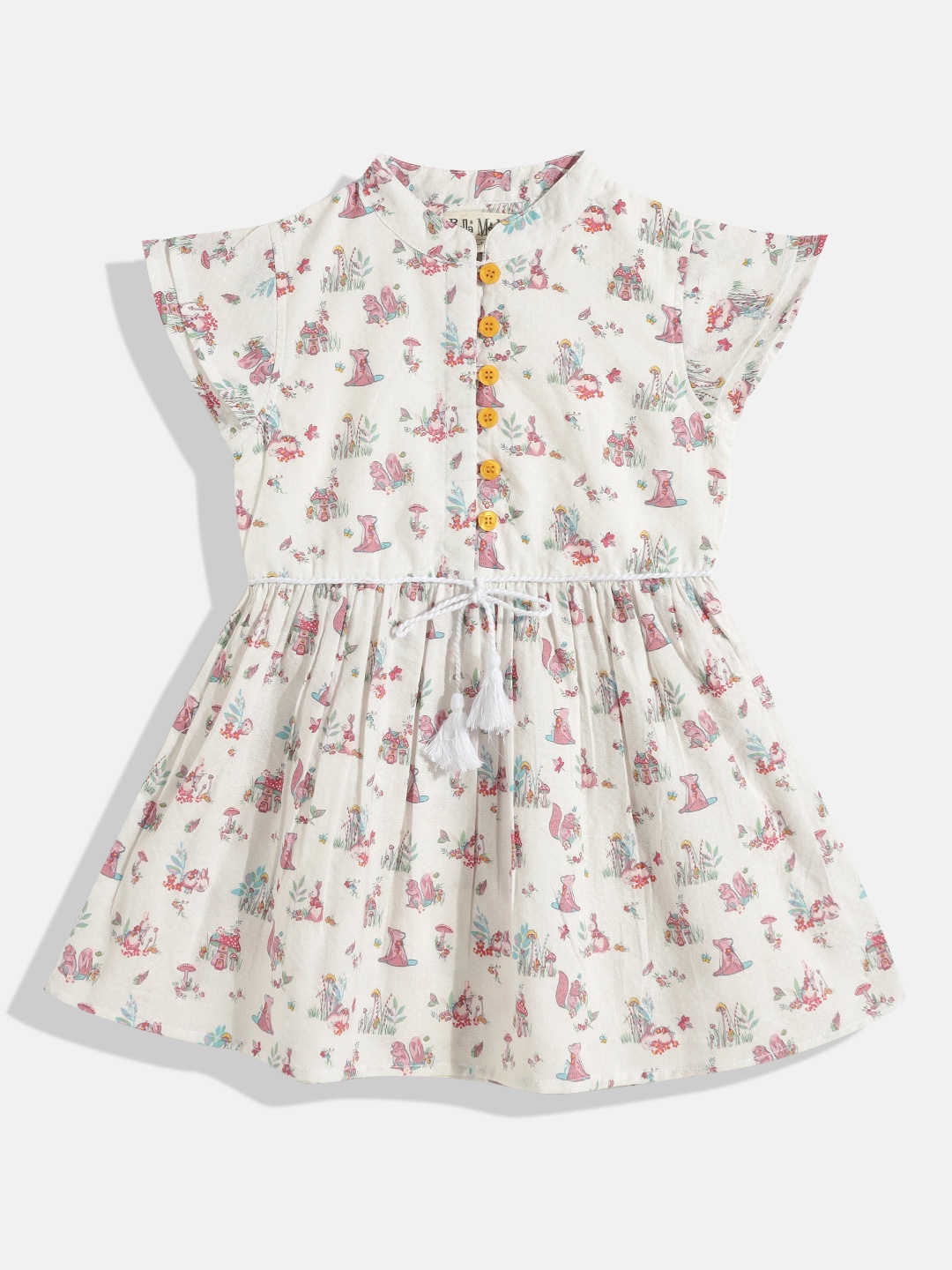 

Bella Moda Girls White & Mauve Floral Printed Pure Cotton A-Line Dress