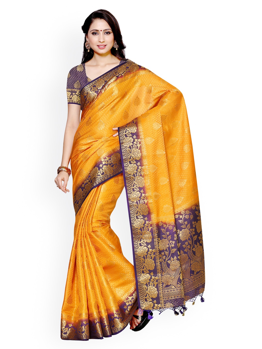 

MIMOSA Mustard Yellow Kanjeevaram Art Silk Traditional Saree