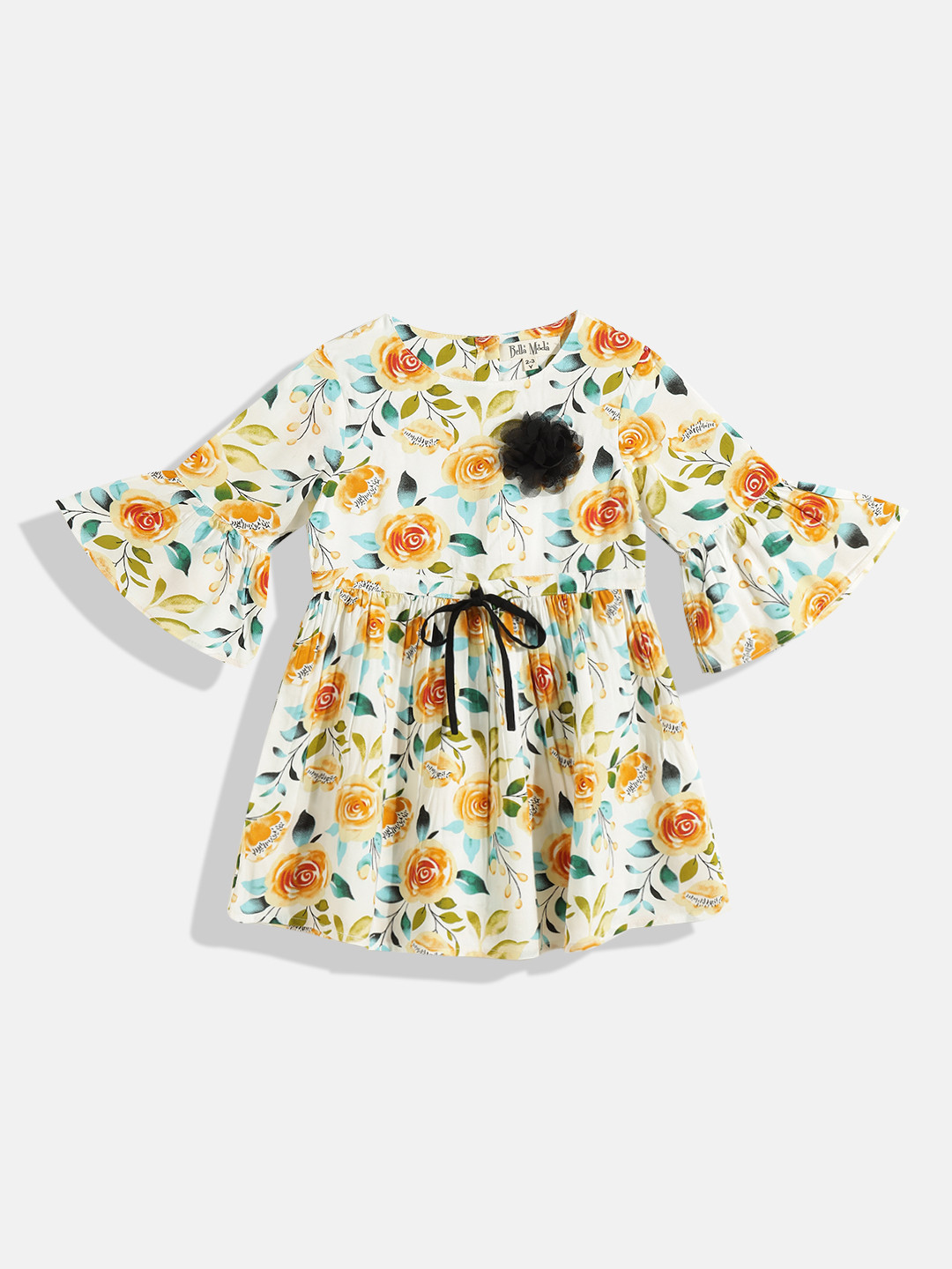 

Bella Moda Girls White & Green Floral Printed Pure Cotton A-Line Dress