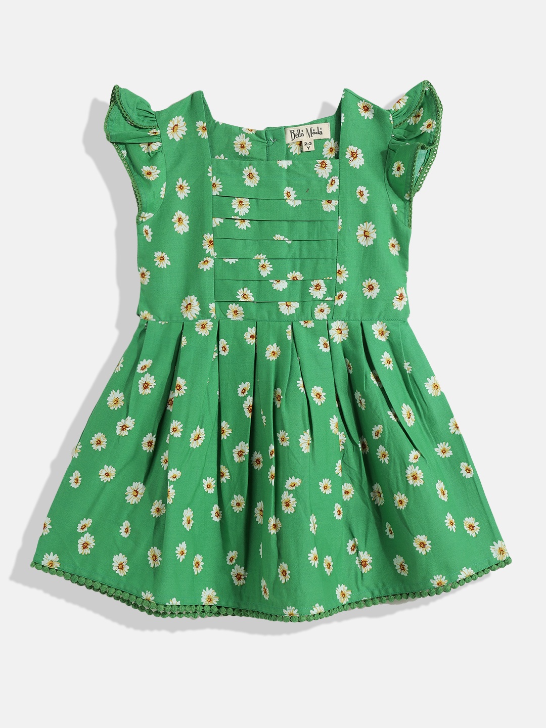 

Bella Moda Girls Green Floral Printed Pure Cotton A-Line Dress