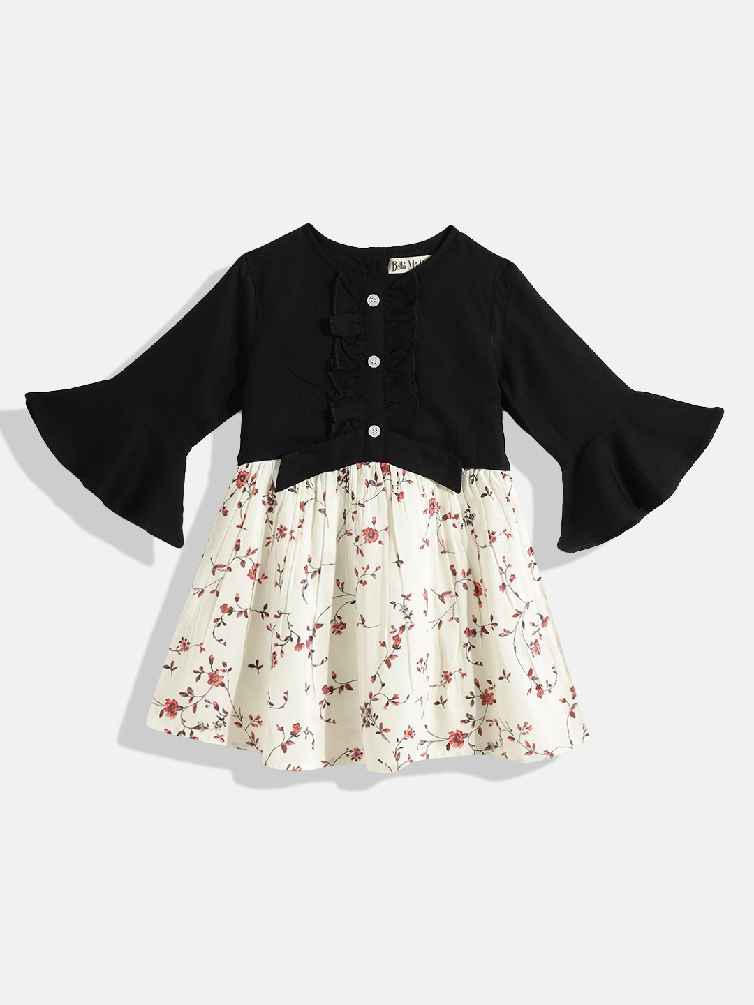 

Bella Moda Girls Black & White Floral Printed Pure Cotton A-Line Dress