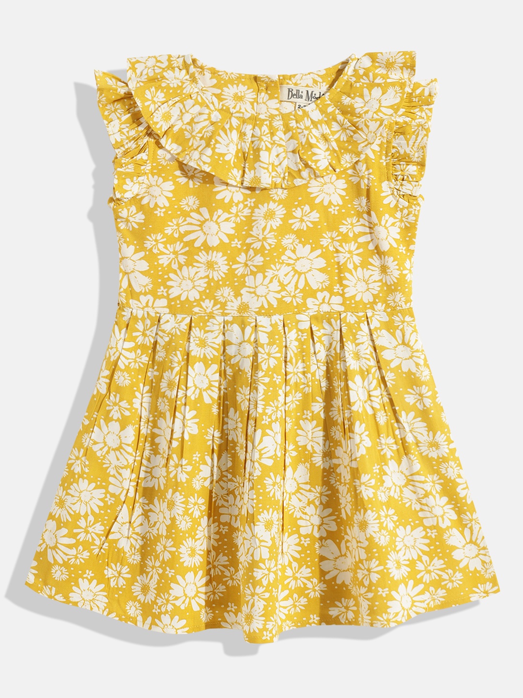 

Bella Moda Girls Yellow & White Floral Pure Cotton A-Line Dress