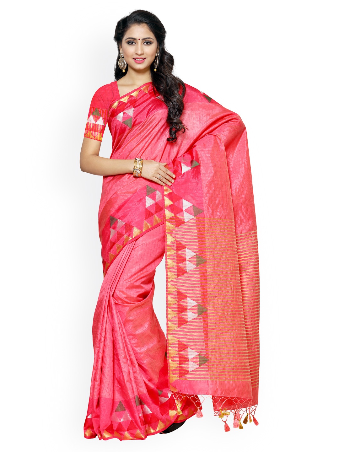 

MIMOSA Pink Kanjeevaram Art Silk Traditional Saree