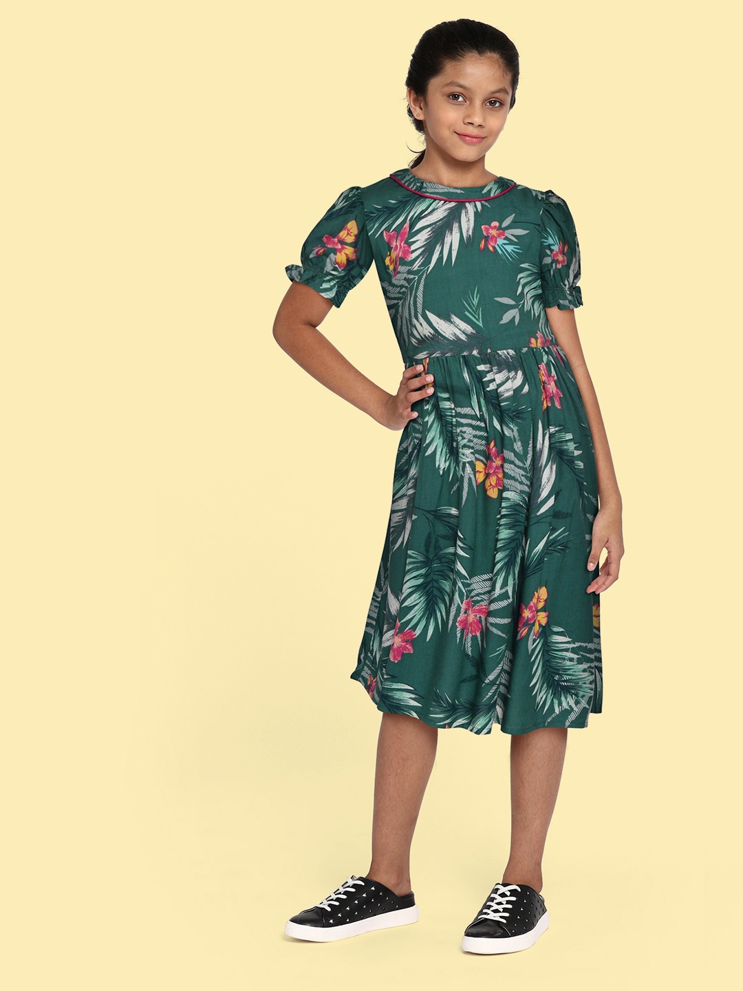 

Bella Moda Girls Charcoal Grey Tropical Pure Cotton A-Line Dress