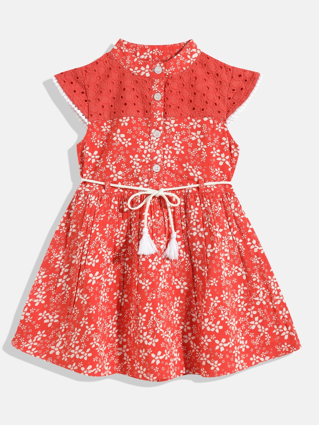 

Bella Moda Girls Orange & White Floral Pure Cotton A-Line Dress