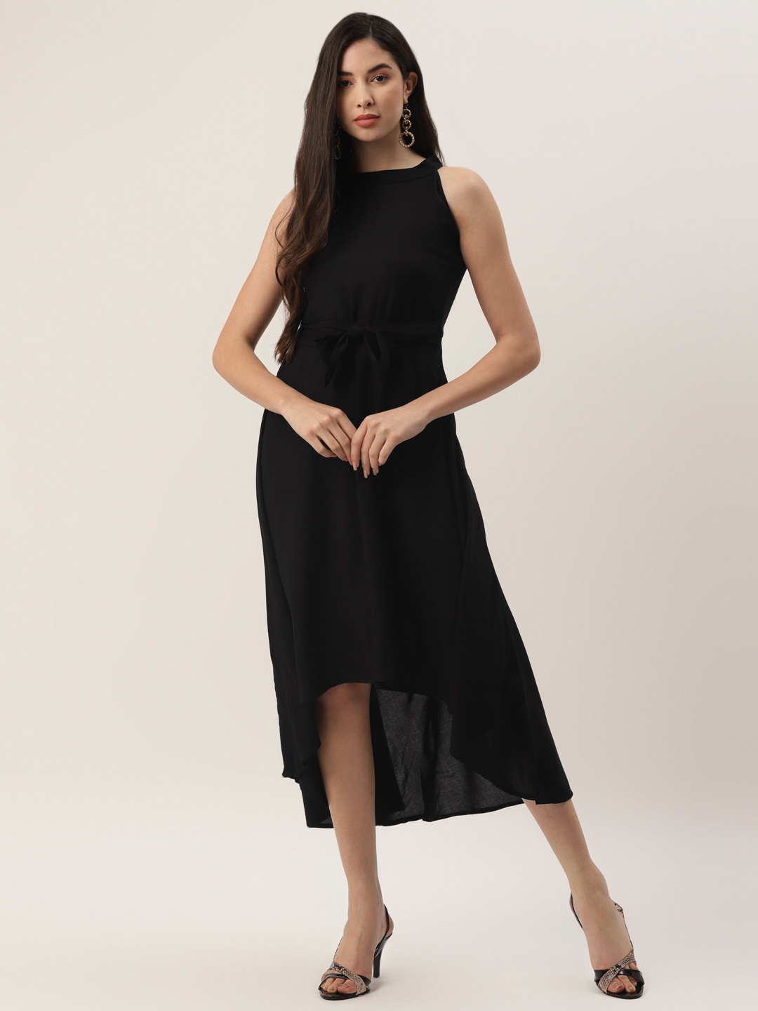 

VAABA Black Solid High-Low A-Line Dress