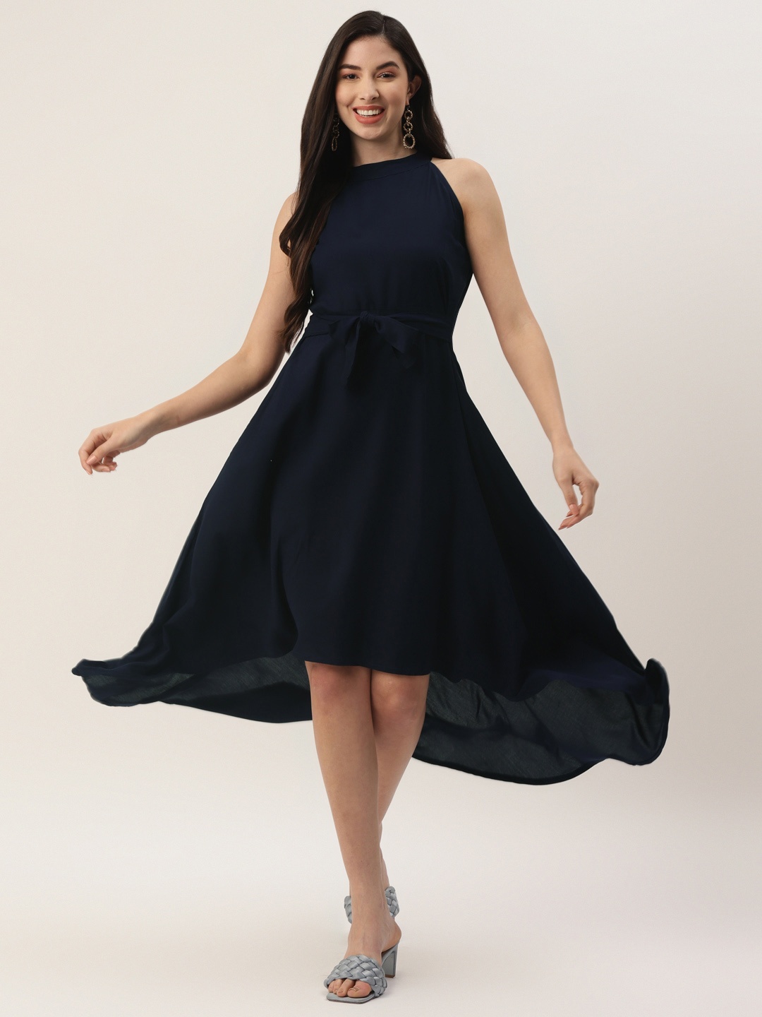 

VAABA Navy Blue Halter Neck Midi Dress