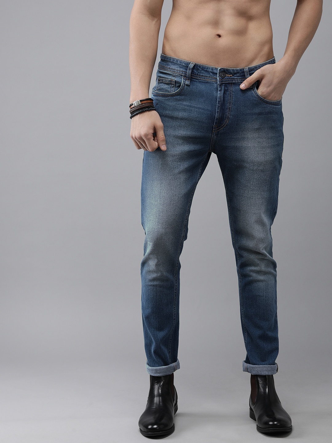 

The Roadster Lifestyle Co Men Blue Skinny Fit Heavy Fade Stretchable Jeans