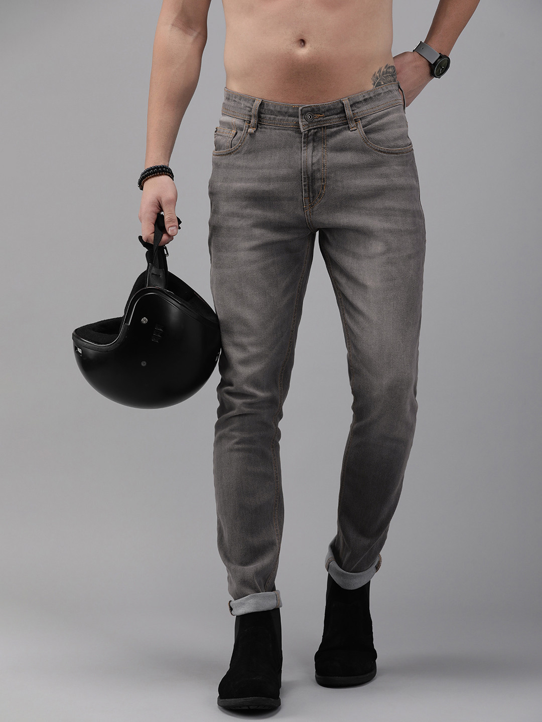 

Roadster Men Grey Skinny Fit Light Fade Stretchable Jeans