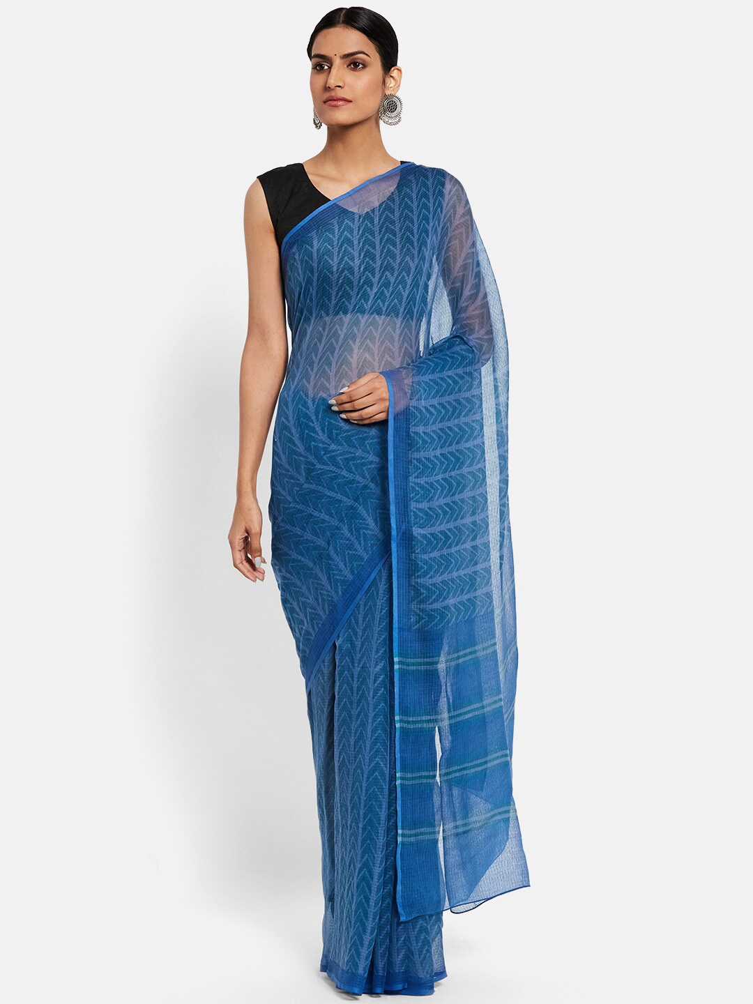 

Fabindia Blue & White Saree
