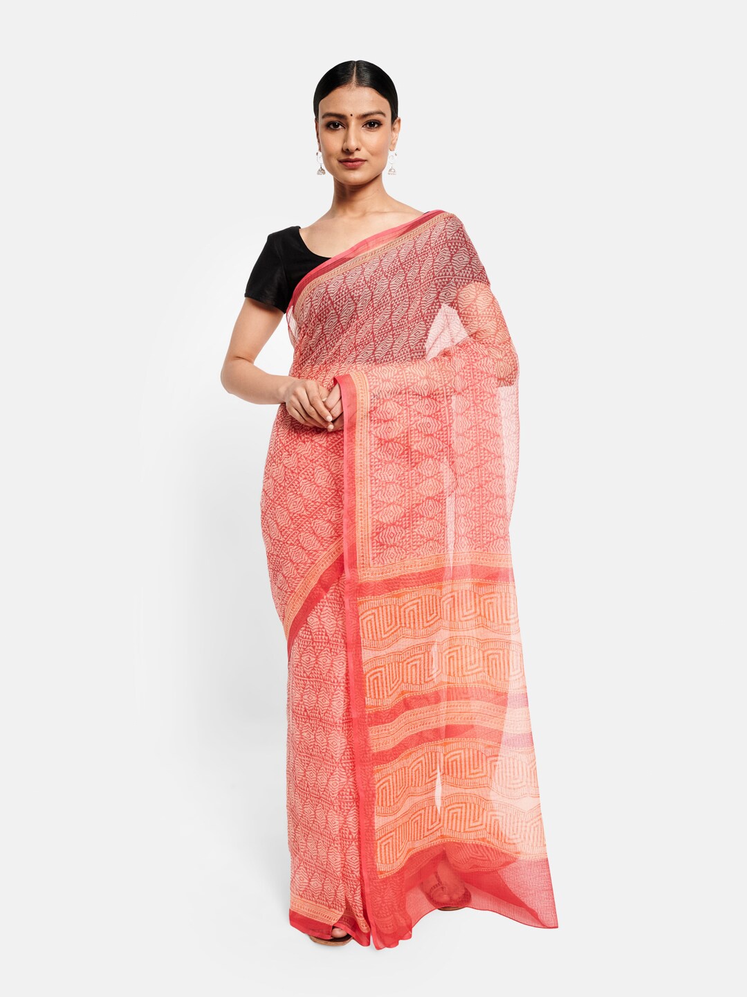 

Fabindia Pink & White Silk Cotton Saree