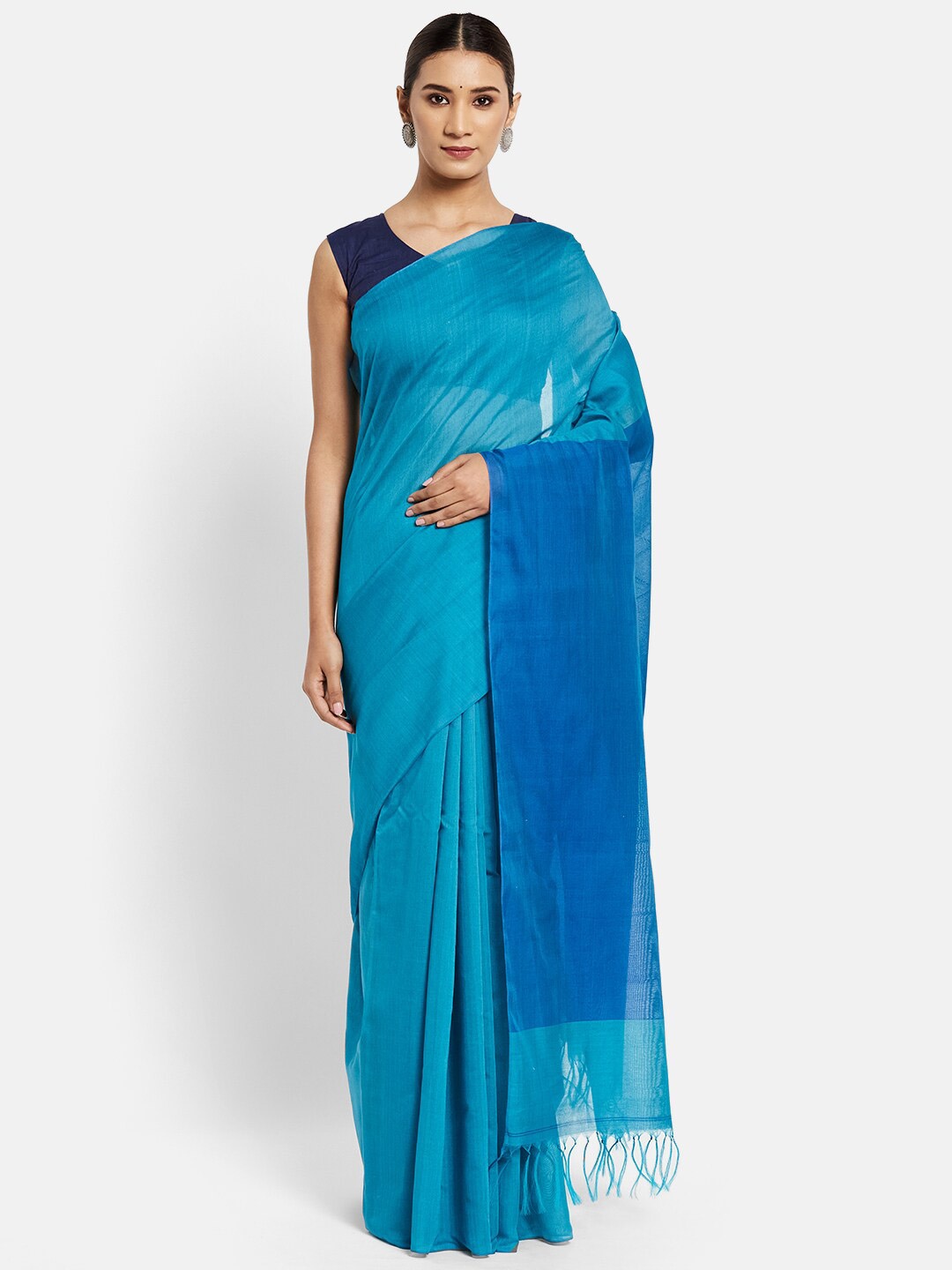 

Fabindia Teal Blue Solid Saree