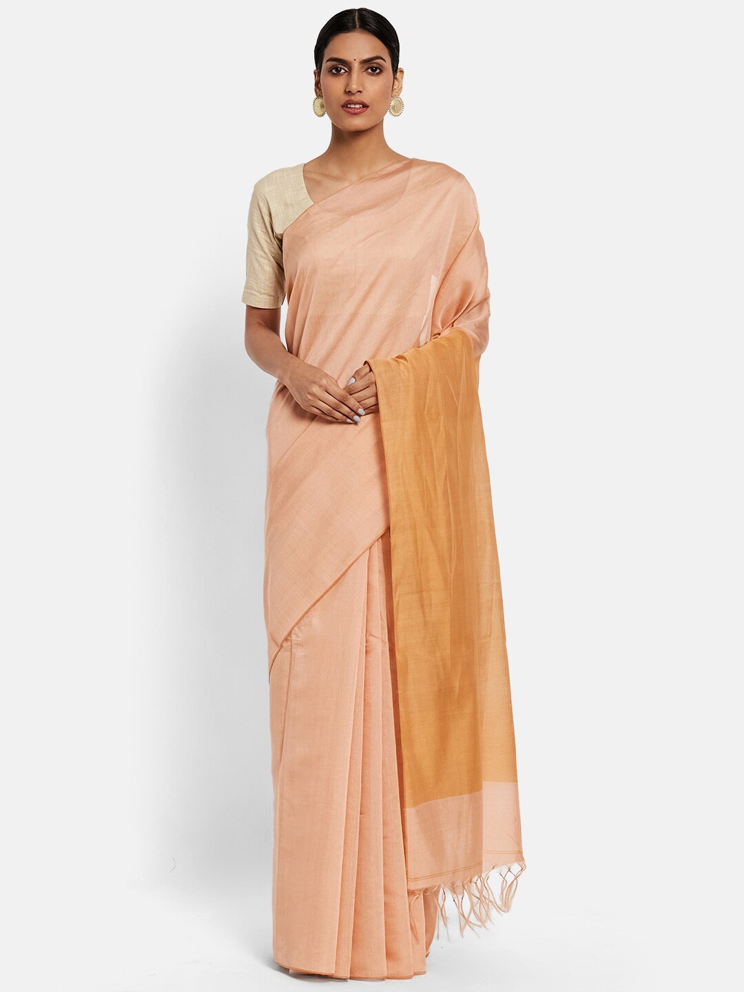 

Fabindia Peach-Coloured Solid Saree