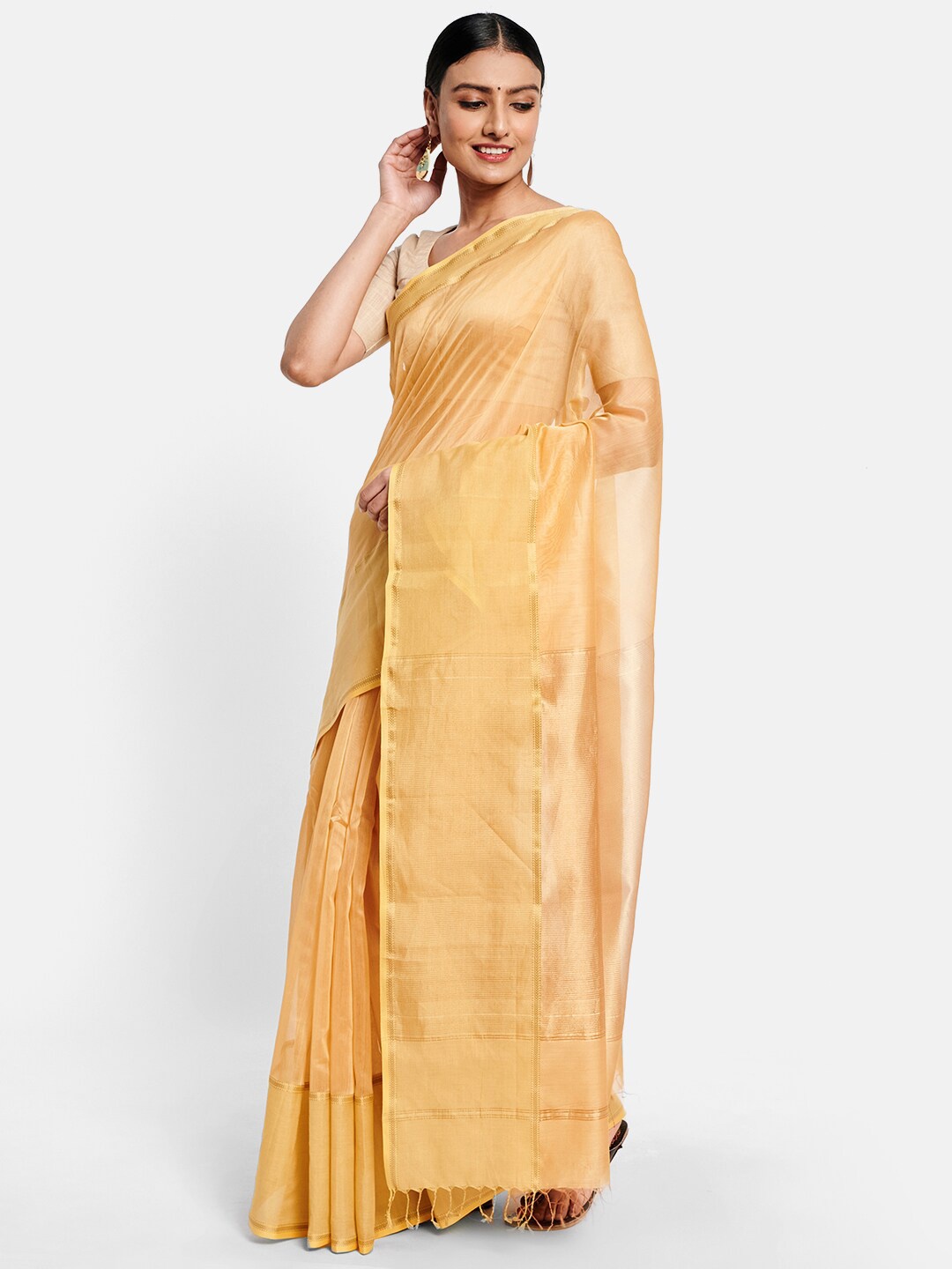 

Fabindia Yellow Cotton Silk Saree