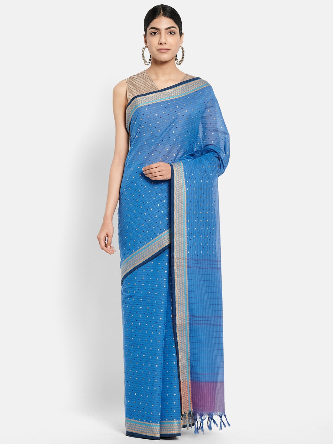 

Fabindia Blue & Pink Woven Design Pure Cotton Saree